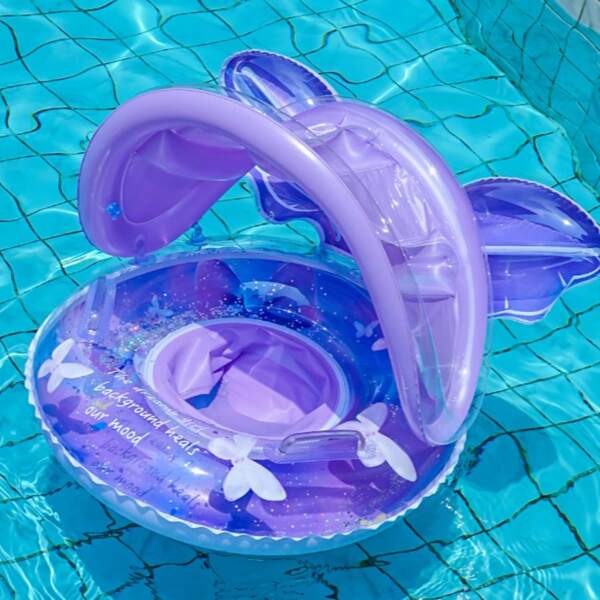 Flotador de natación inflable con forma de cola de sirena morada con glitter para niños