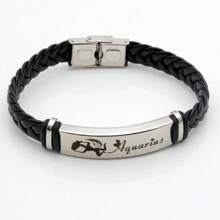 Stainless Steel Constellation Bracelet For Women Men Zodiac Sign Leather Bracelet Wristband Jewelry Birthday Gift
