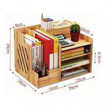 Organizador escritorio oficina madera armable hogar almacenamiento multiusos artículos papelería documentos accesorios fácil instalación resistente - Café integral - Ver 2