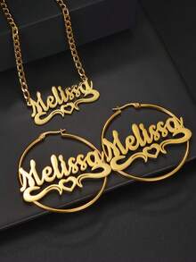 Custom Name Stainless Steel Necklace Hoop Earring Jewelry Set For Women Personalized Heart Cuban Chain Birthday JewelryGift