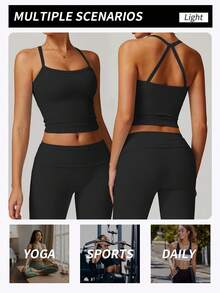 Yefecy 女士聚拢运动文胸上衣，性感美背设计，透气舒适，适合运动女性，夏季穿着，黑色 - 黑色 - 查看 6
