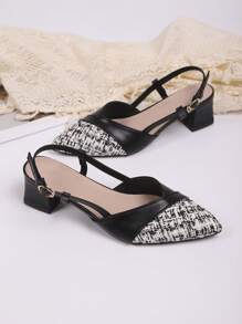 Women's Strap Buckle Pointed Toe Slip-On Pumps, French Style Elegant Square Toe Backless Sandals, Fashion Versatile Thick Heel Summer Vacation Shoes