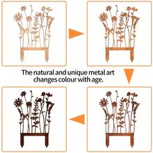 1 Stück Landhausstil Metall Wildblumen Dekoration Bodenstecker, natürlich verwitterter rostiger Outdoor-Metallskulptur, Gartendekoration, Hof-Accessoires, Gartendekoration, Zaundekoration, Pflanzgefäß-Füller, Heimdekoration