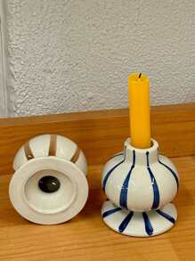 1pc Modern Minimalist Striped Ceramic Candle Holder - Stylish Tabletop Decor Perfect For Festive Table Setting Home Desktop Decor
