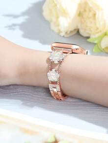 1条兼容的表带，女士黑色四叶草钻石金铜表带，夏季花卉金属手链，兼容 38/40/41/42/44/45/46/49毫米，兼容 Series Ultra3/2/1/SE/11/10/9/8/7/6/5 4/3/2/1 - 玫瑰金 - 查看 11