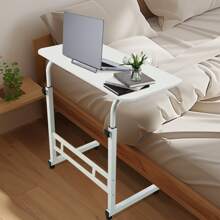 Rolling Laptop Desk With Adjustable Height - 23.7" Mobile Side Table For Bed, Couch, Sofa, Home Office - C-Shaped Design, Lockable Wheels