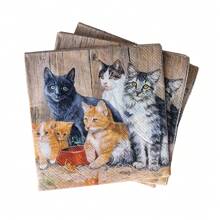 20pcs Soft Cute Cat Print Colored Napkins, Suitable For Wedding Party