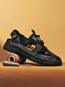 Sandalias cosidas a mano para hombre - Zapatos casuales de punta cerrada, con malla transpirable - Zapatos de senderismo de verano antideslizantes con suelas de goma, malla transpirable y cordón ajustable. Negro, caqui o blanco - Perfectos para aventuras al aire libre casual, zapatos de verano transpirables | Estilo casual tipo pescador | Suelas de goma