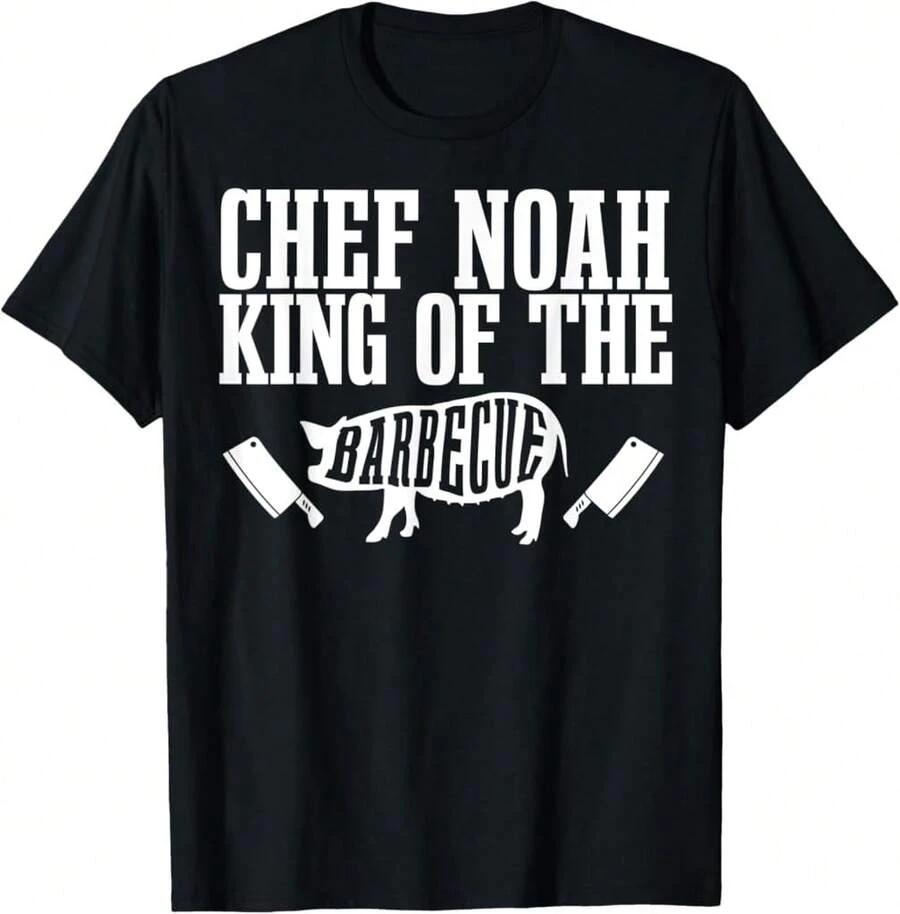 Mens Chef Noah Is King Of The Barbecue Bbq Grilling Master T-Shirt_DIS Gifts For Her - Black - View 1