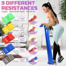 Bandas de resistencia, set de 5 bandas elásticas de ejercicio para fitness, yoga, pilates, estiramientos y entrenamiento de fuerza, bandas de ejercicio para mujeres y hombres para el gimnasio en casa - Azul - Ver 2