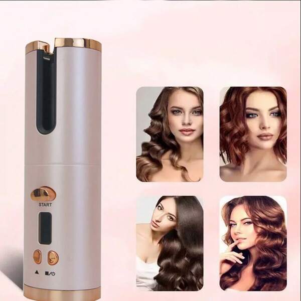 LIPETY Hair Curler,Curling Iron, Cordless Auto Curler Restriction With Built-In Rechargeable Battery, Ceramic Professional Hair Curler USB Charging And Portable