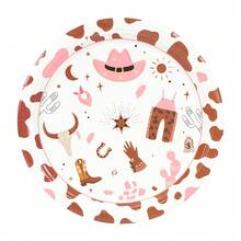 10 件/20 件西部女牛仔派对装饰餐具女牛仔生日派对用品包括盘子、餐巾、杯子，适用于狂野西部女牛仔主题派对装饰餐具 - 彩色 - 查看 8