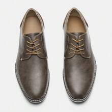 Men's Business Casual Shoes, Color Block Leather Upper, Retro Derby Shoes, KD4163 White Stitching