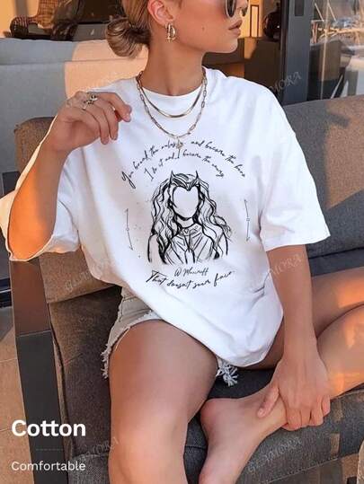 Marvel T-shirt girocollo casual da donna in cotone con logo Marvel, stampa Marvel Witch, top peplo da donna primaverile/estivo, top a maniche corte bianco da donna morbido e traspirante