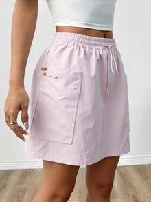 Falda cargo con bolsillo con solapa de cintura con cordón  Liso    Elegante  Casual  Fiesta    Nudo  Bolsillo  Cordón - Lila Púrpura - Ver 2
