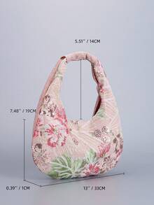 新款刺绣亮片女式新月包，时尚精致亮片花朵手提包，简约时尚亮片手拿包，闪光晚宴包，适合派对、婚礼、送礼、游轮、约会、度假。（图案随机）