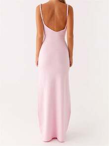 Women Sleeveless Dress Summer Solid Color Twisted Straps V-Neck Backless Party Dress For Vacation Beach Streetwear - Hồng - Xem 5