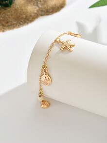 1pc Creative Ocean Style Summer Beach Vacation Shell & Conch Chain Pendant Anklet, Versatile Everyday Wear - Yellow Gold - View 4