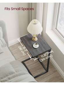 C-Shaped Side Table, Bedside Table, Sofa Side Table, With Metal Frame, Industrial, For Living Room, Bedroom, Misty Grey And Ink Black - Grey - View 2