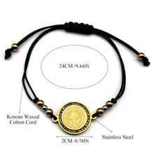 Pulsera ajustable con cadena de cuerda, con medalla de San Benito en color dorado de acero inoxidable, para hombres y mujeres