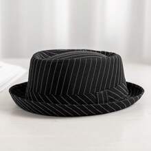 JEWELRYWE Men's And Women's Striped Tweed Hats, Classic Short-Brimmed Manhattan Jazz Hats, Unisex Dress Hats, Felt Hats, Suitable For Daily Matching And Formal Occasions