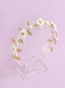 1 Peça Tiara Infantil com Folha Dourada e Flor Branca, Adequada para Uso Diário, Viagem, Fotografia, Casamento, Festa