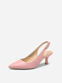 Zapatos de tacón bajo con punta puntiaguda y hebilla decorativa para mujer, estilo stiletto, para vestido de novia, elegantes, de color liso, para boda - Rosa - Ver 6
