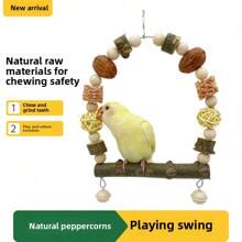 1 Peça Brinquedo Mordedor para Papagaio - Balanço, Poleiro, Sino, Bola de Vime e Design de Madeira para Trituração de Dentes e Entretenimento de Aves de Estimação e Papagaios