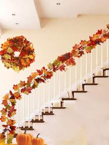 175cm/100cm-Artificial Maple Leaf Vine Halloween Autumn Color Pendant Thanksgiving Decoration Home Wall Hanging Artificial Maple Leaf, Artificial Autumn Maple Leaf Wreath Home Autumn Decoration Autumn Leaf Wreath Cape Autumn Wreath Thanksgiving Fireplace Table Party Porch Decoration,Fake Plants - Multicolor - View 7