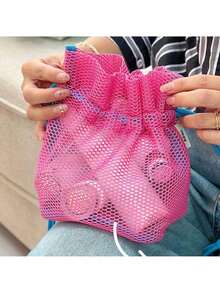 1个轻便便携的网状抽绳化妆品收纳袋，大容量旅行收纳盒，透明设计，适合海滩、夏季、度假、浴室装饰、节日包、化妆包、洗漱包、桌面收纳、化妆包、小化妆包、化妆袋、大容量化妆包、圣诞礼物、女士礼物、手拿包/小手提包、化妆品收纳盒、化妆刷收纳袋、迷你收纳袋、大容量收纳袋、女士礼物、圣诞礼物、女士礼物创意、化妆袋、旅行必备 - 彩色 - 查看 14