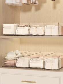 1 Pack Of 2pcs/1pc Desktop Clear Storage Box, Home Organizer For Underwear, Socks, Miscellaneous Items, Cosmetics, Kitchen, Refrigerator - Clear - View 8