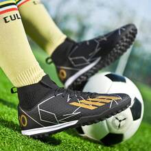 New Recommended Teenage Football/Soccer Shoes, High-Top Cleats, Wear-Resistant, Non-Slip, Grip, Suitable For Adults And Students, School, Match, Training - Black - View 5