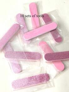 10 包闪光粉色两用一次性迷你指甲锉套装用于美甲打磨抛光缓冲指甲锉块专业美甲套装（粉色）