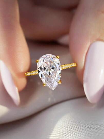 1pc Elegant Oval Colorless Moissanite Diamond Engagement Ring, Exquisite Wedding Jewelry, Women's Wedding Band, Bridal Jewelry, Promise Ring