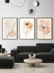 3pcs Soft Pastel Background Posters, Elegant Floral Design Modern Art Pieces, Zen Nature Atmosphere Canvas Prints Wall Art, Minimalist Beauty Elements Poster, Abstract Garden Theme Art, Minimalist Line Art Wall Paintings, Posters, Framed Option Available - 3Pcs/Set - View 9