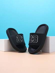 Kids EVA Foam Slippers, Lightweight Non-Slip Thick Sole Casual Home Beach Slides, Simple Solid Color, Unisex For Big Kids - Black - View 6