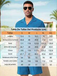 2 piezas Conjunto de camisa de Verano para hombre,  Estilo caballero vintage casual,  cómodo y versátil - Azul oscuro - Ver 7
