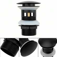 Tapsin Round Click Clack Sprung Push Button Basin Waste Bathroom Click-Clack Slotted  Sink Pop Up Push Button Bath Basins WIth A Overflow - Black - View 8