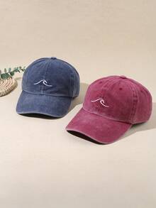 1/2pcs Unisex Distressed Wavy Embroidery Baseball Cap, Adjustable Casual Sun Protection Hat Suitable For Spring/Autumn Travel, Beach Gathering - Multicolor - View 4