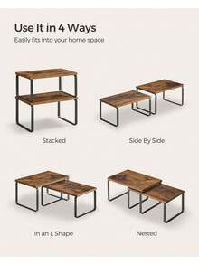 Spice Rack, Set Of 2 Cupboard Shelf Organiser, Expandable Kitchen Shelf Organiser, Stackable Spice Holder, Metal And Engineered Wood, Black And Rustic Brown - Rust Brown - View 4