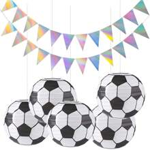 5pcs Soccer Paper Lanterns Sports Soccer , 2024Decorations,Themed Birthday Party Decorations Supplies Party Favors,Christmas