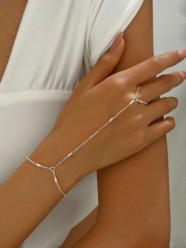 1pc Fashionable Simple All-Match Metal Chain Linked Finger Women\ Bracelet