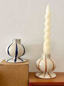 1pc Modern Minimalist Striped Ceramic Candle Holder - Stylish Tabletop Decor Perfect For Festive Table Setting Home Desktop Decor