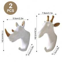 2PCS Deer Head + Elephant Head/Rhinoceros Head + Giraffe Head Wall Hooks - No Drill Adhesive Animal Decor Hooks For Bathroom Bedroom, Heavy Duty Wall Hanging Hooks For Towels Robes Keys Coats Entryway Home Decor