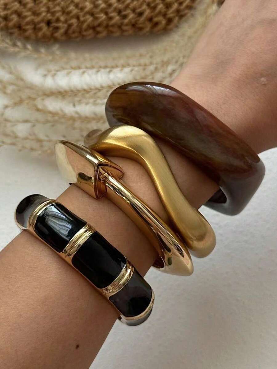 1 chiếc Vòng tay thời trang thiết kế bất đối xứng, Vòng tay phong cách sang trọng đa năng phù hợp với mọi dịp, Món quà hoàn hảo - Nhiều màu - Xem 1