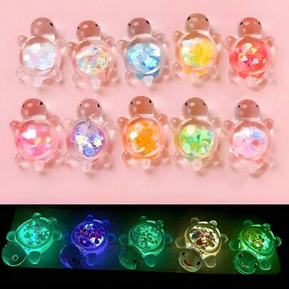 20 piezas de mini tortugas de resina luminosas, estatuas de tortugas de resina con confeti colorido, colgantes de tortugas de mar con brillo luminoso, figuras de tortugas de mar que brillan en la oscuridad, mini animales de resina que brillan en la oscuridad, colgante de tortuga que brilla en la oscuridad, diseño con lentejuelas brillantes incrustadas para manualidades de joyería, collares, aretes, llaveros, decoración del hogar, decoraciones de Halloween