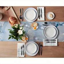 1 pieza Camino de mesa con patrón de mármol degradado azul gris, estilo granja moderna de tela de poliéster, adecuado para comedor, boda, mesa de café y decoración del hogar - Azul degradado - Ver 2