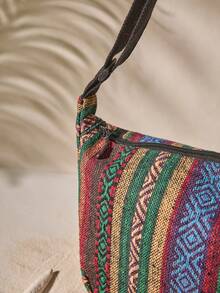 Tropiscape Large Capacity Dumpling Bag 2025 Women's Bag Retro Striped Canvas Shoulder Bag Foreign Style Crossbody Bag Vacay Vibes Vacation Relax Beach Autumn Winter Gifts Cottagecore,SummerOutfit - Multicolor - View 3