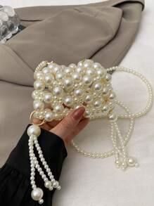 Cute Mini Purse Women Fashionable Beaded Silver Color Crossbody Coin Lipstick Bag