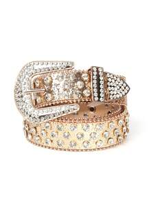 1件男女通用纯色水钻装饰时尚腰带，适合搭配连衣裙、时尚街头休闲装、商务装、男友/丈夫/父亲/男士礼物、日常穿着、时尚单品、青少年服饰、户外运动、度假、旅行、街头风、波西米亚风、复古风、秋季、万圣节秋冬配饰，适合青少年、青年、男士、休闲、户外运动、度假、毕业礼物、生日礼物、日常穿着 - 金色 - 查看 11